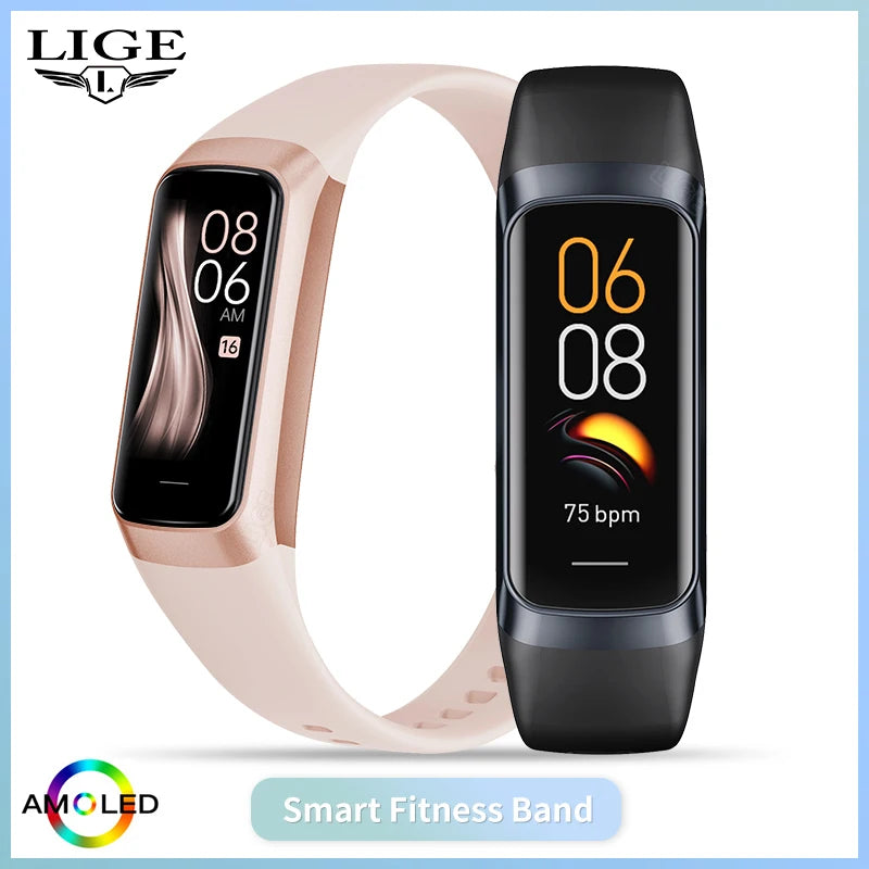 New Smart Fitness Band Men Women AMOLED Clock Temperature Blood Oxygen Pressure Smartwatch Waterproof Watch for IOS Android