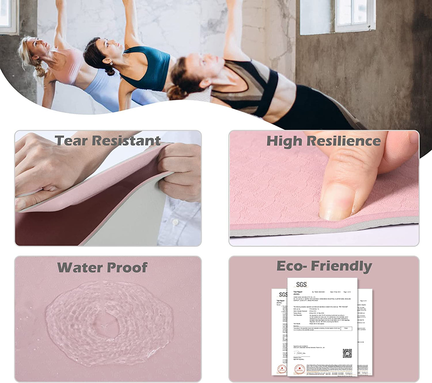 Yoga Mat Extra Thick 1/3'' & 2/5" Non Slip Yoga Mats for Women Eco Friendly TPE Fitness Exercise Mat with Carrying Sling & Storage Bag