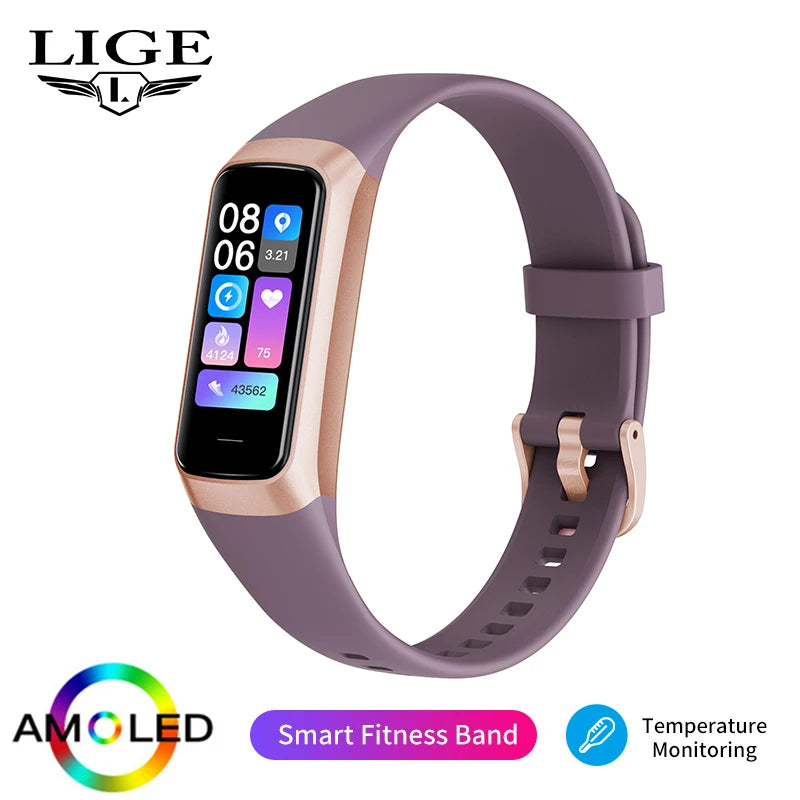 New Smart Fitness Band Men Women AMOLED Clock Temperature Blood Oxygen Pressure Smartwatch Waterproof Watch for IOS Android