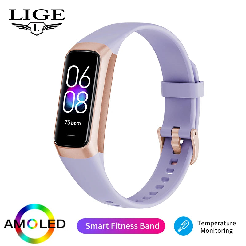 New Smart Fitness Band Men Women AMOLED Clock Temperature Blood Oxygen Pressure Smartwatch Waterproof Watch for IOS Android