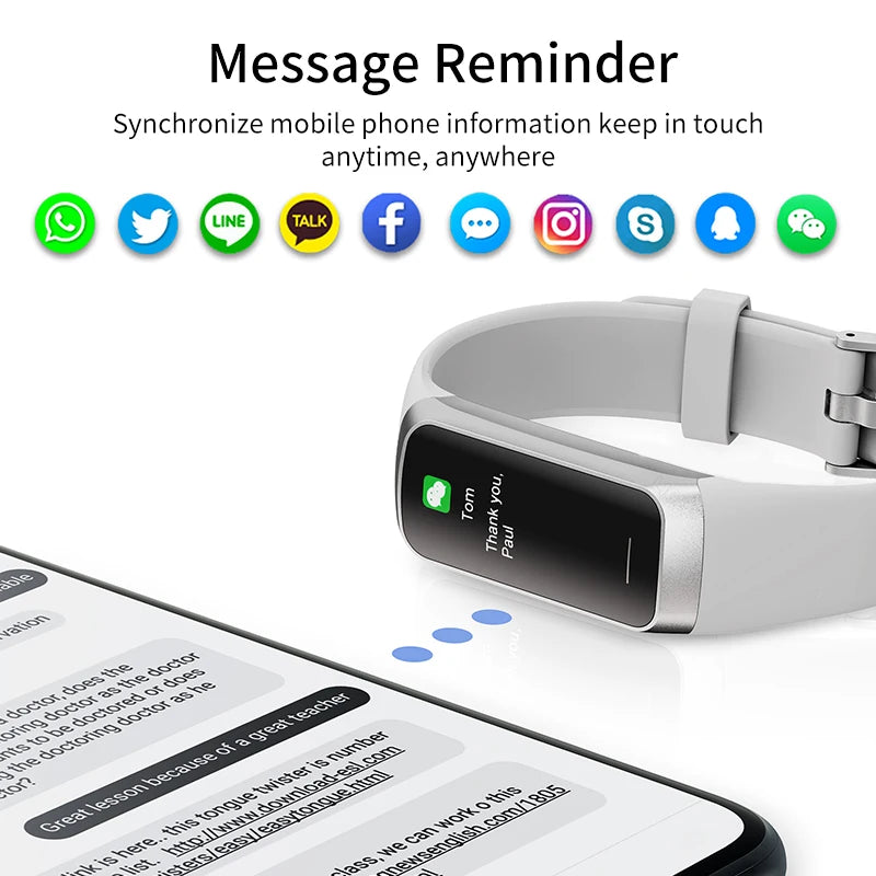 New Smart Fitness Band Men Women AMOLED Clock Temperature Blood Oxygen Pressure Smartwatch Waterproof Watch for IOS Android