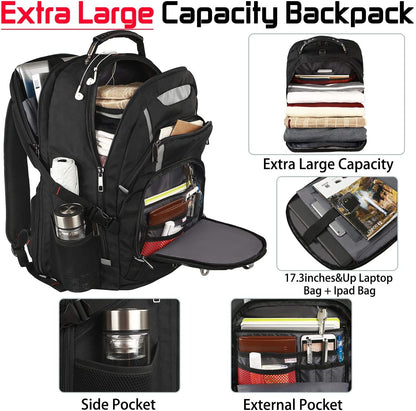18.4 Laptop Backpack for Men, 55L-60L Extra Large Gaming Laptops Backpack, TSA Friendly Flight Approved RFID Anti-Theft Pocket, Water Resistant Suiltable for Travel Business Work