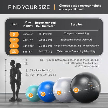 Exercise Ball – Yoga Ball for Pilates & Fitness - Birthing for Pregnancy, Stability, Core, Balance, Therapy for Physical Rehab, Workout for Home Gym & Office Chair, Fast Pump Included