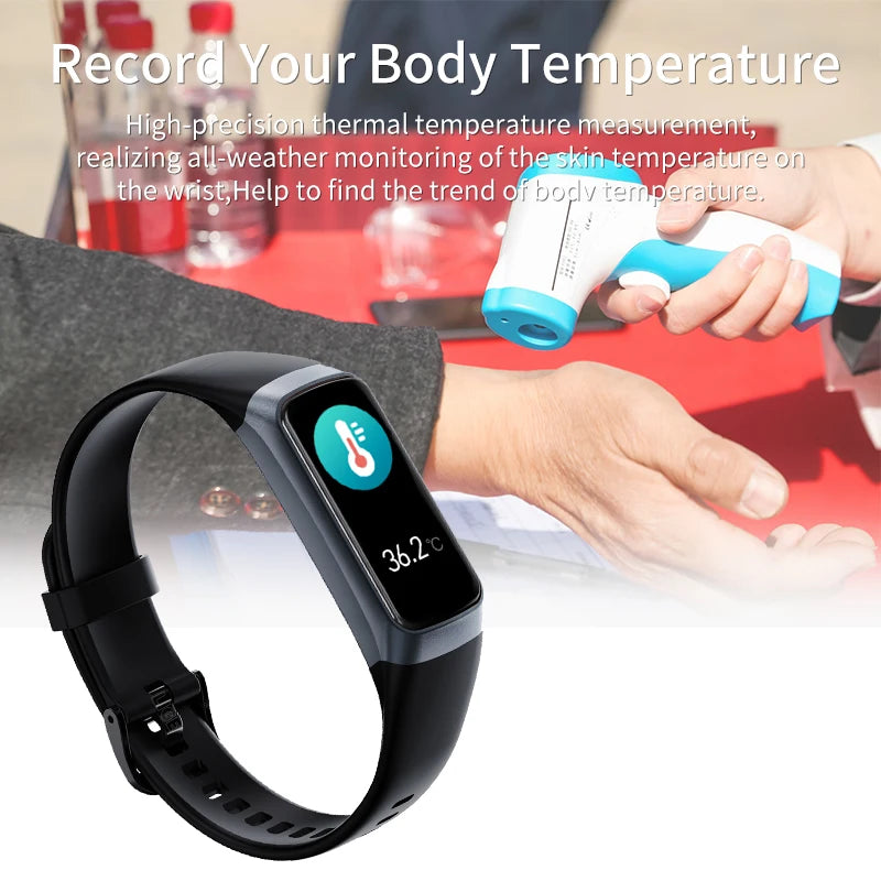 New Smart Fitness Band Men Women AMOLED Clock Temperature Blood Oxygen Pressure Smartwatch Waterproof Watch for IOS Android